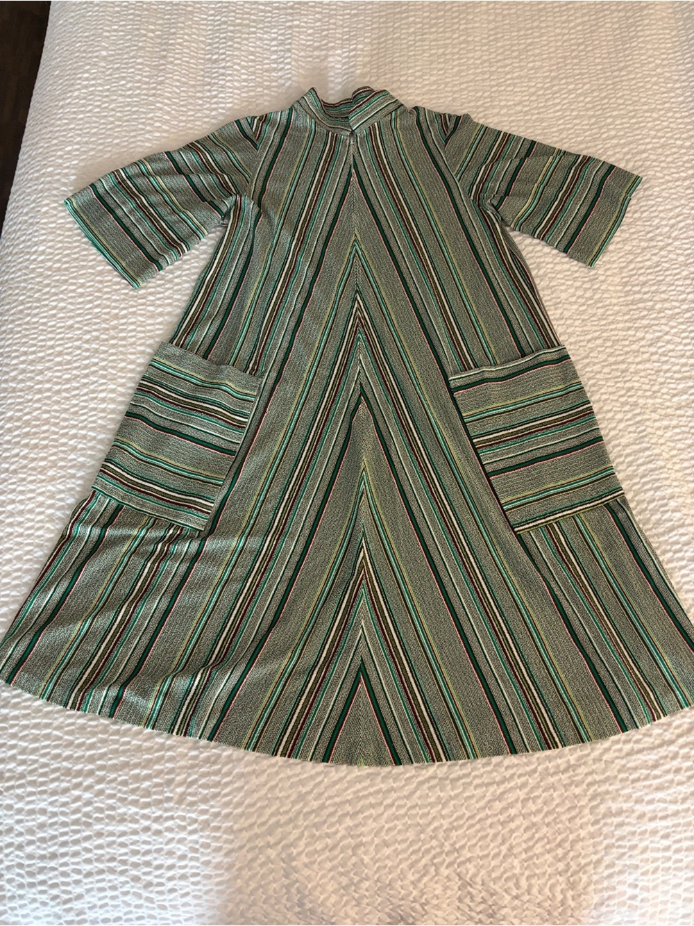 Vintage Green Striped Casual A-Line Dress
